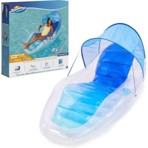 imageSwimways Dry Float Shadester Pool Float Translucent Inflatable Recliner Chair for Adults with Fast Inflation Canopy Foot Rest ampamp Cup Holder