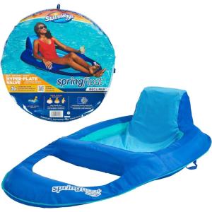 imageSwimWays Spring Float Recliner Chair for Swimming Pool Inflatable Pool Floats Adult with Fast Inflation Cup Holder ampamp Foot Rest for Ages 15 ampamp Up AquaBlue Recliner