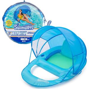 imageSwimWays Spring Float Recliner Chair for Swimming Pool Inflatable Pool Floats Adult with Fast Inflation Cup Holder ampamp Foot Rest for Ages 15 ampamp Up AquaCanopy Recliner New Version