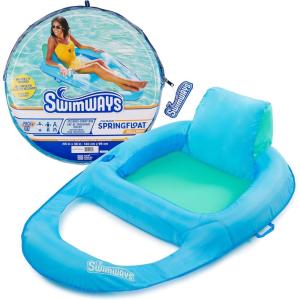 imageSwimWays Spring Float Recliner Chair for Swimming Pool Inflatable Pool Floats Adult with Fast Inflation Cup Holder ampamp Foot Rest for Ages 15 ampamp Up AquaBlue Recliner New Version