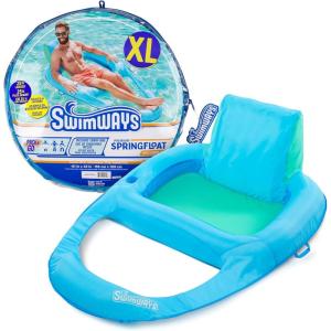 imageSwimWays Spring Float Recliner Chair for Swimming Pool Inflatable Pool Floats Adult with Fast Inflation Cup Holder ampamp Foot Rest for Ages 15 ampamp Up AquaXl Recliner New Version