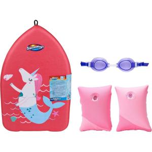 imageSwimWays Value pack Fish Face Guppy Goggles Soft Swimmies and Sea Monster Kick Trainer Learn to Swim KickboardPink Soft Swimmies  Goggles Bundle