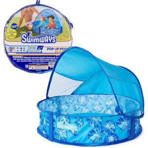 imageSwimways Elite PopUp Above Ground Pool Baby Pool with Canopy ampamp Carrying Case Foldable Kiddie Pool for Ages 924 Months Measures 32quot Blue